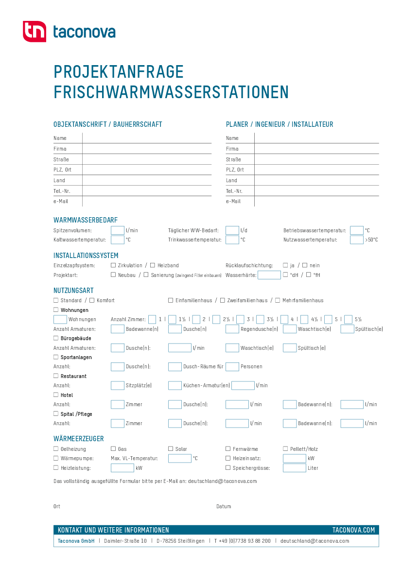 Projektanfrage Frischwarmwasserstationen